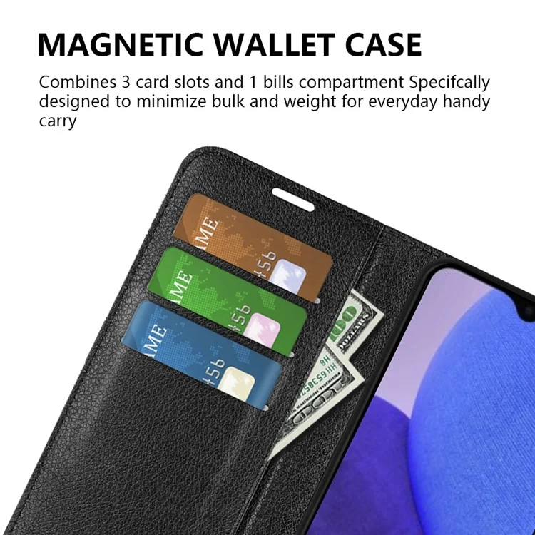 Для Xiaomi Redmi A1+ 4G / A2+ 4G / Poco C50 4G Litchi Texture Folio Flip Phone Cover Stand Wallet PU Leather + TPU Case - Черный