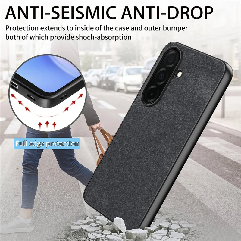 For Samsung Galaxy S26+ Case Shockproof Slim Retro Leather Phone Back Cover - Sort