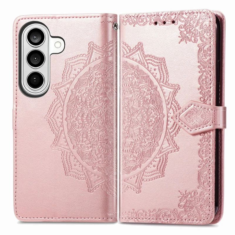 For Samsung Galaxy S26 Wallet Case Mandala Flower Leather Phone Cover Stand - Rose Gold