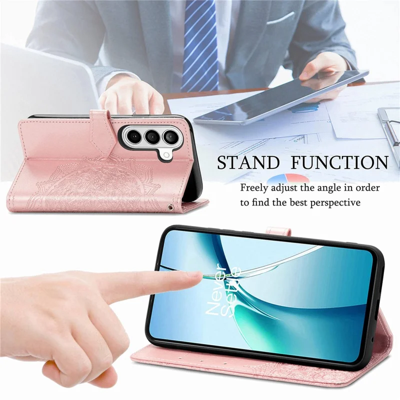 For Samsung Galaxy S26 Wallet Case Mandala Flower Leather Phone Cover Stand - Rose Gold