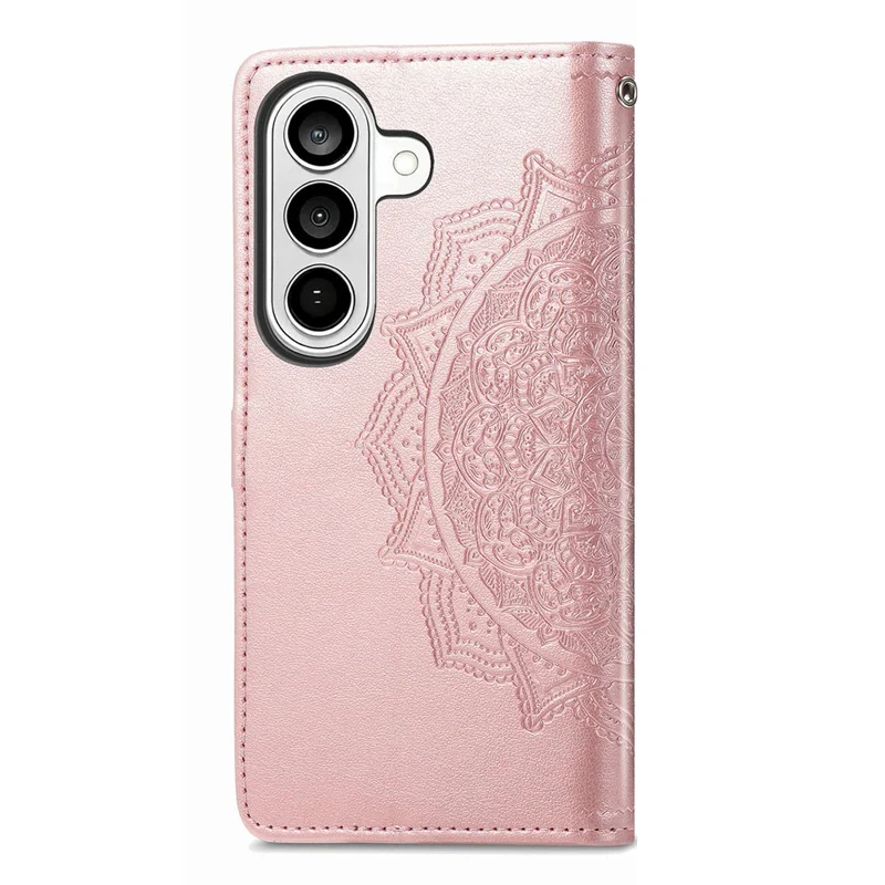 For Samsung Galaxy S26 Wallet Case Mandala Flower Leather Phone Cover Stand - Rose Gold