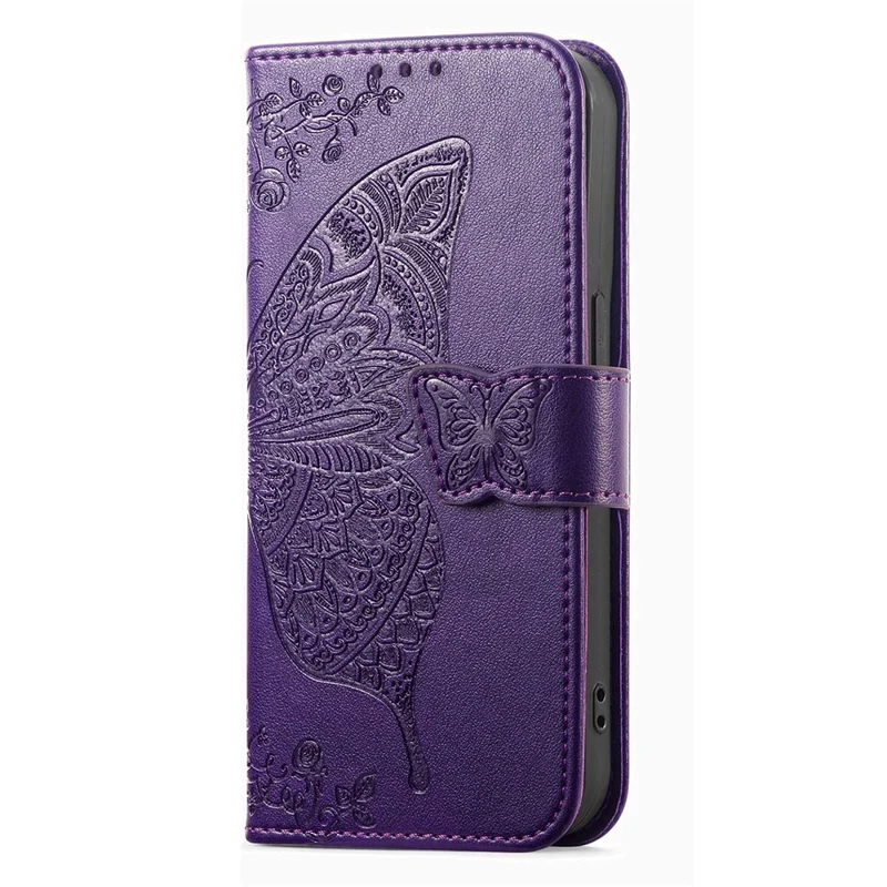 For Samsung Galaxy S26+ Case with Strap Butterfly Pattern PU Leather Wallet Phone Cover - Dark Purple