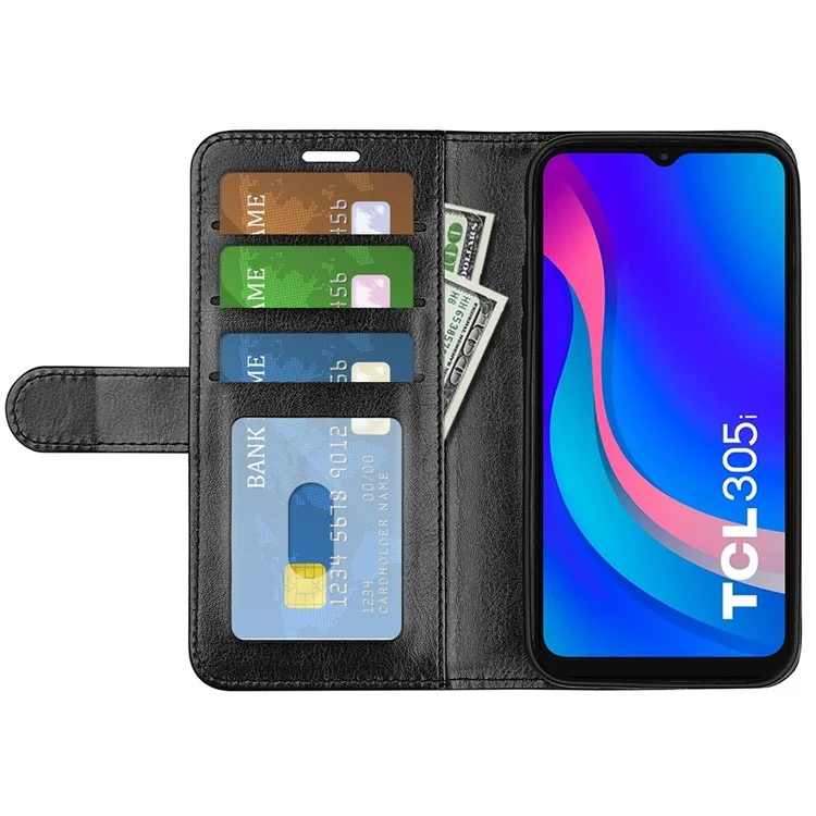Crazy Horse Texture pu Leather Case Pour TCL 305i, Portefeuille Stocant Portefeuille TPU Couverce TPU - le Noir