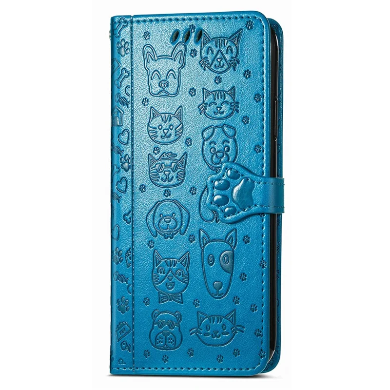 For Samsung Galaxy S26+ Case Flip Wallet Leather Phone Cover with Cute Cat Dog Pattern - Blue