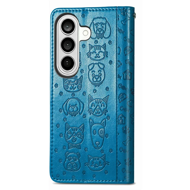 For Samsung Galaxy S26 Case Flip Wallet Leather Phone Cover with Cute Cat Dog Pattern - Blue