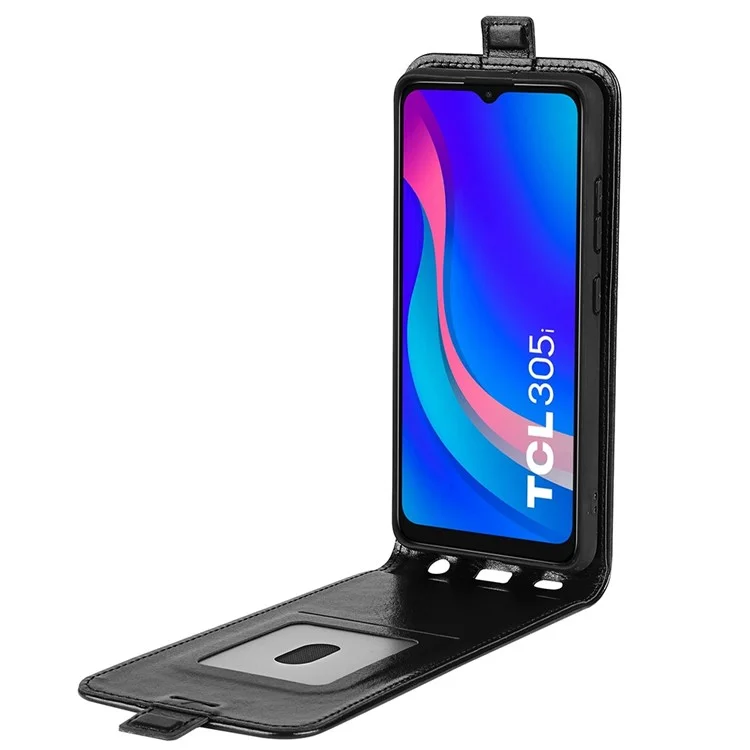 Crazy Horse Horse Texture Vertical Flip Protective Case Para TCL 305i, PU Carto Carto Anti-rurck Topa - Preto