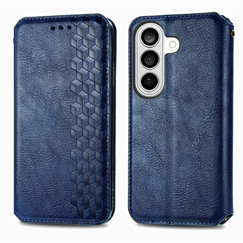 For Samsung Galaxy S26+ Case Rhombus Imprint PU Leather Wallet Phone Cover - Blue