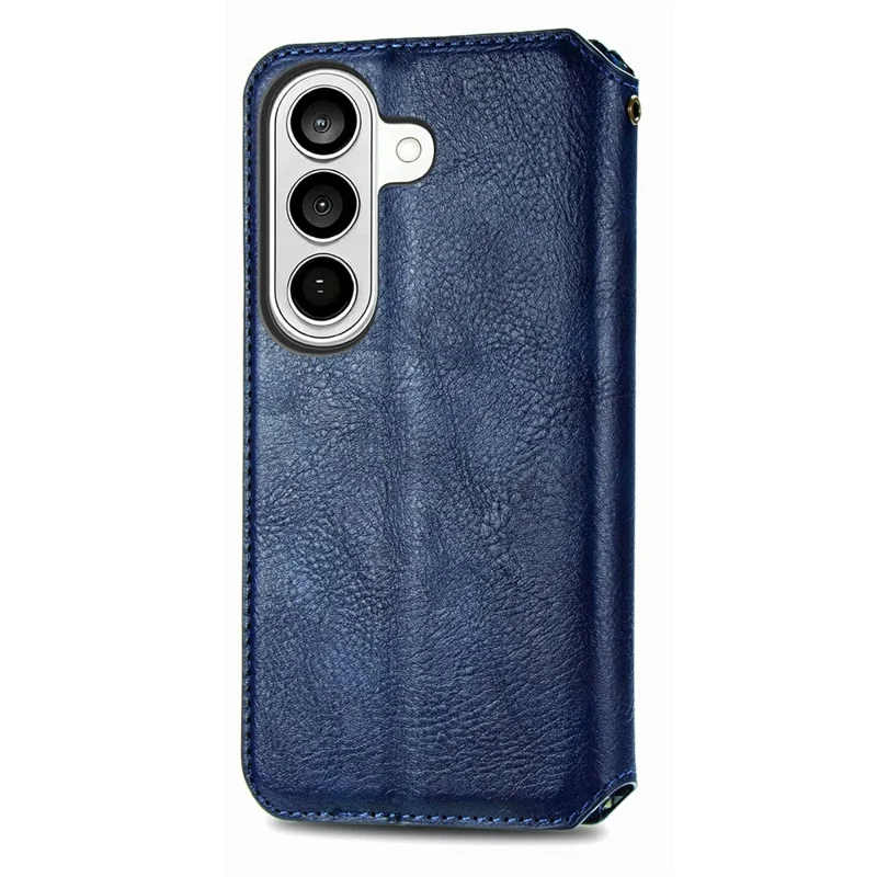 For Samsung Galaxy S26+ Case Rhombus Imprint PU Leather Wallet Phone Cover - Blue