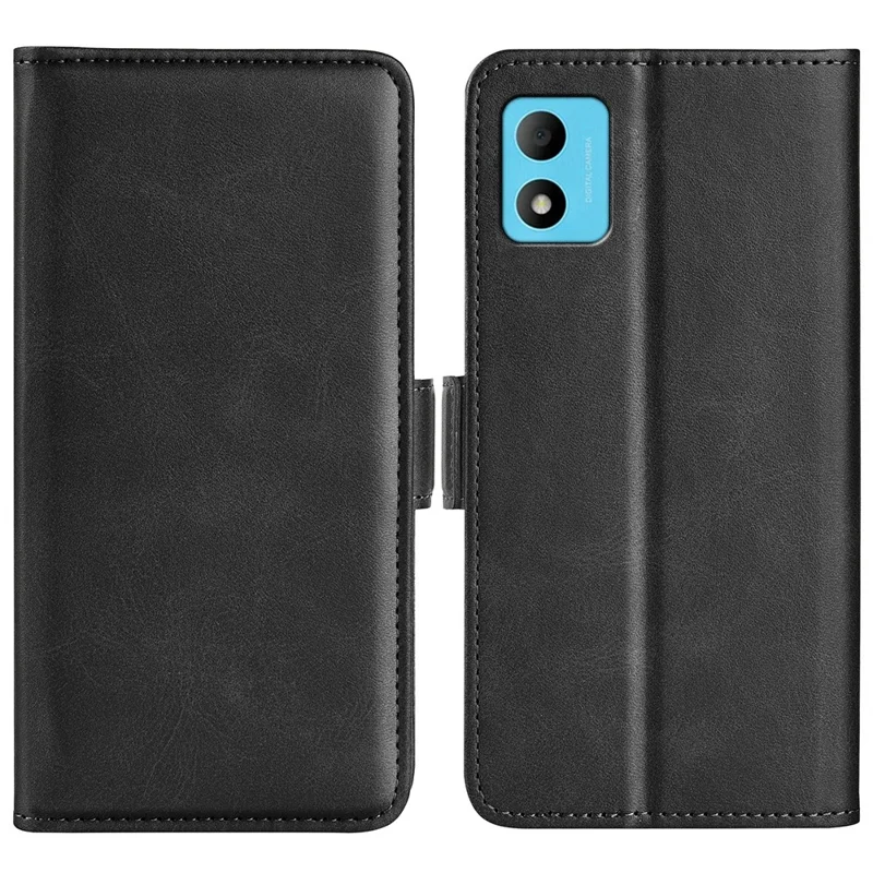 Текстура Теленка Двойная Магнитная Застежка Для Телефона Для TCL 305i, Кожи Кожи Кожи Кожи Для Кошелька Folio Flip Cover - Черный