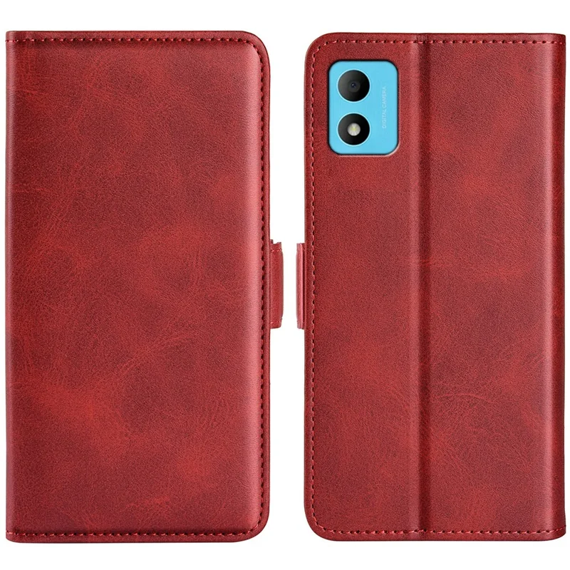 Calf Texture Dual Magnetic Clasp Phone Case for TCL 305i, PU Leather Stand Wallet Folio Flip Cover - Red