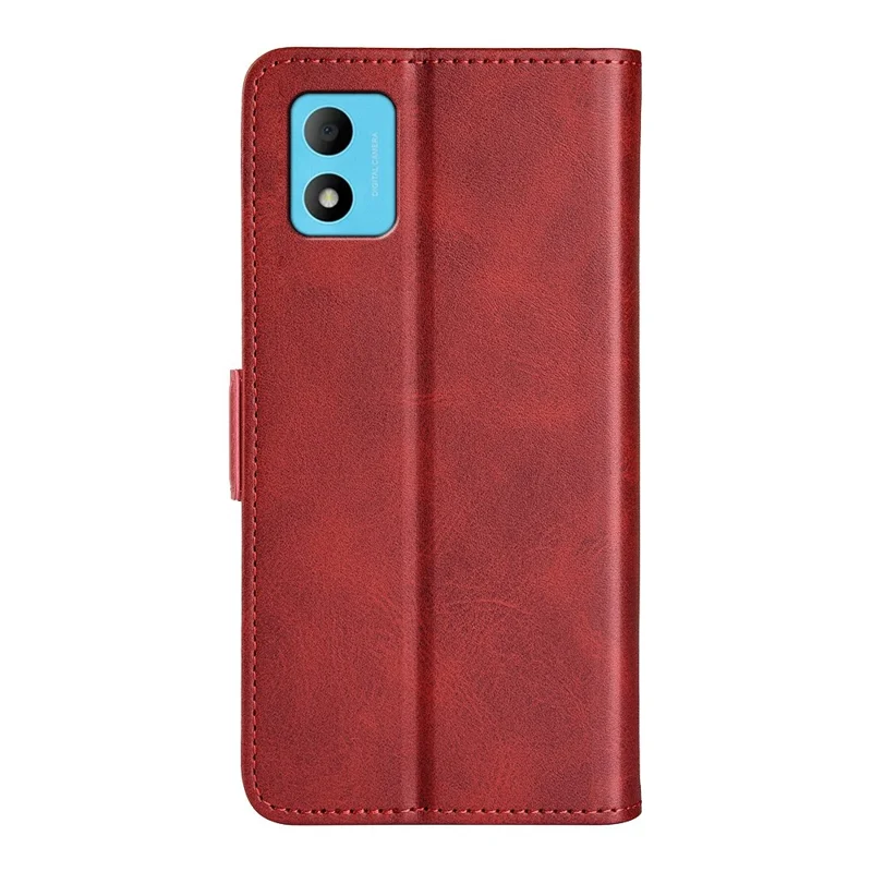 Calf Texture Dual Magnetic Clasp Phone Case for TCL 305i, PU Leather Stand Wallet Folio Flip Cover - Red
