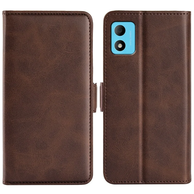 Calf Texture Dual Magnetic Clasp Phone Case for TCL 305i, PU Leather Stand Wallet Folio Flip Cover - Brown