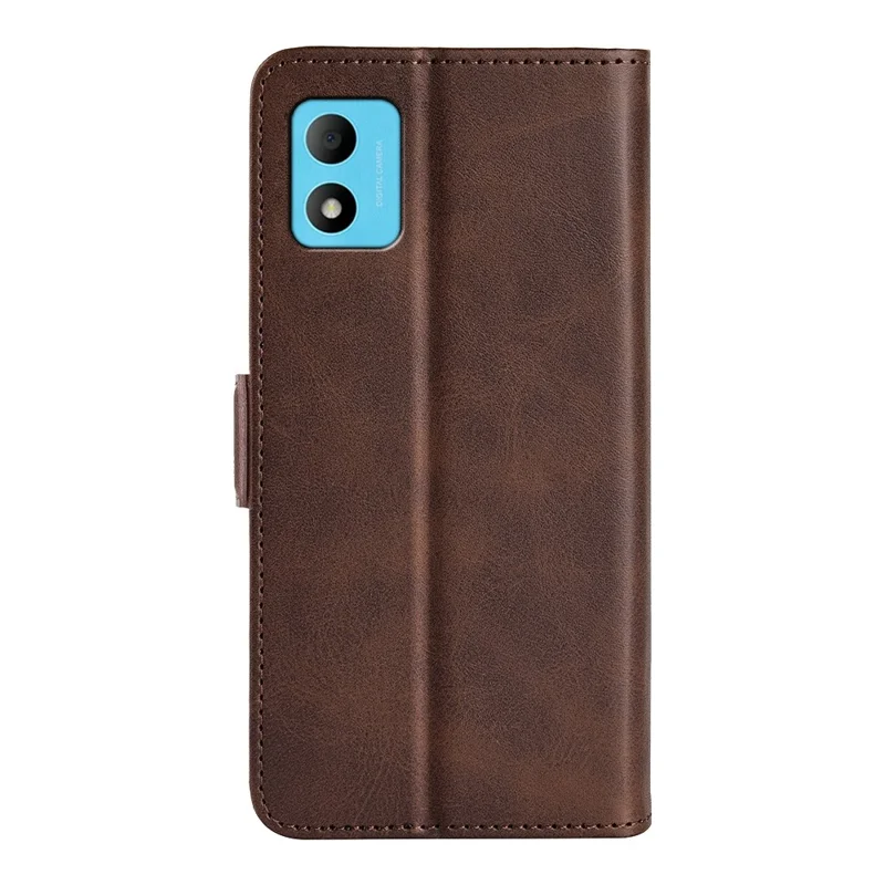 Calf Texture Dual Magnetic Clasp Phone Case for TCL 305i, PU Leather Stand Wallet Folio Flip Cover - Brown