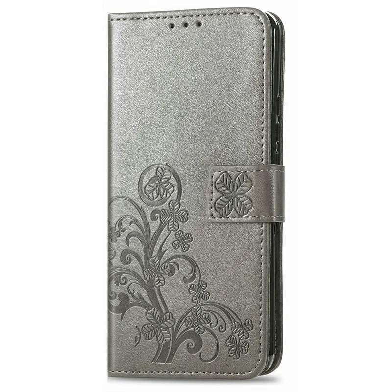 For Samsung Galaxy S26+ Leather Case Four-Leaf Clover Wallet Phone Cover - Grey