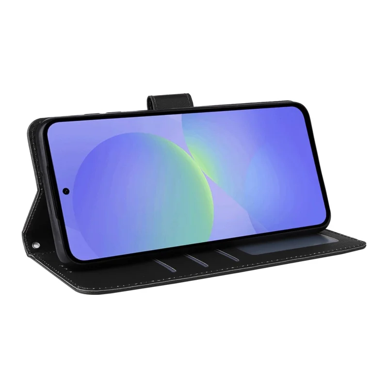Чехол-кошелек для Samsung Galaxy A57 5G с подставкой, из искусственной кожи с ремешком на запястье — черный