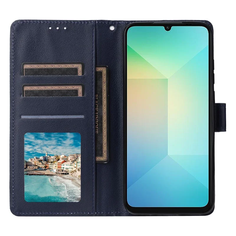 Wallet Stand Case For Samsung Galaxy A07 5G  /  4G  /  A06 4G  /  5G PU Leather Phone Cover with Wrist Strap - Blue