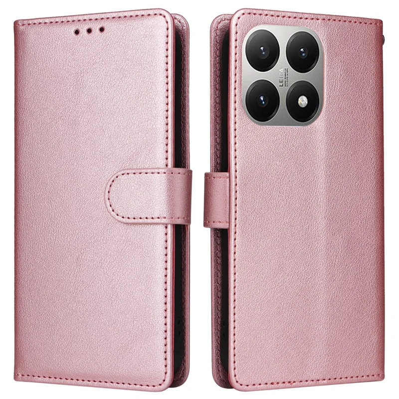 Futerał portfelowy ze stojakiem na telefon Xiaomi 15T z korektem PU i paskiem na nadgarstek - różowe złoto