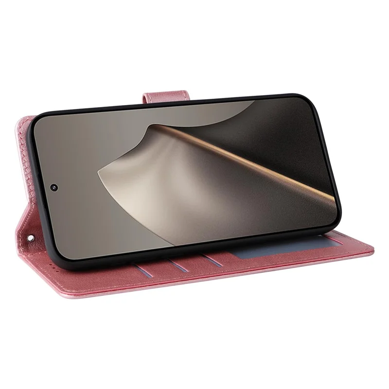 Futerał portfelowy ze stojakiem na telefon Xiaomi 15T z korektem PU i paskiem na nadgarstek - różowe złoto