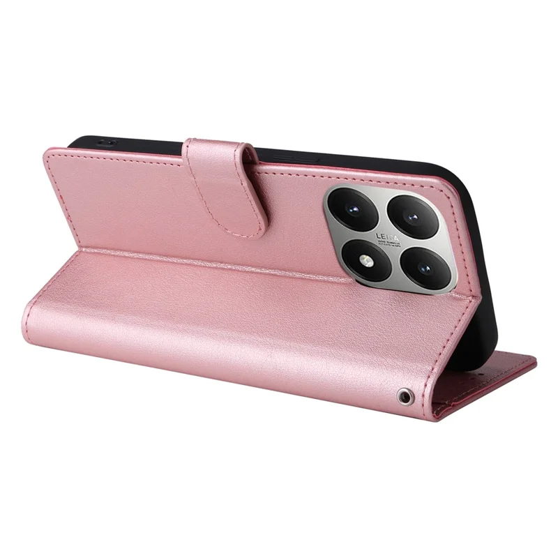 Futerał portfelowy ze stojakiem na telefon Xiaomi 15T z korektem PU i paskiem na nadgarstek - różowe złoto