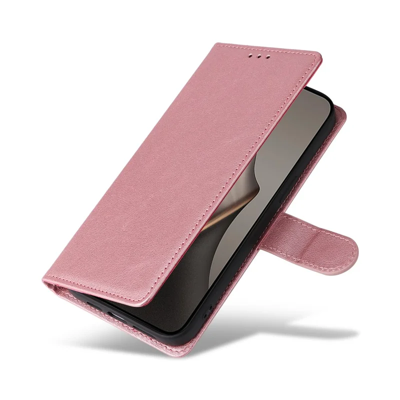 Futerał portfelowy ze stojakiem na telefon Xiaomi 15T z korektem PU i paskiem na nadgarstek - różowe złoto