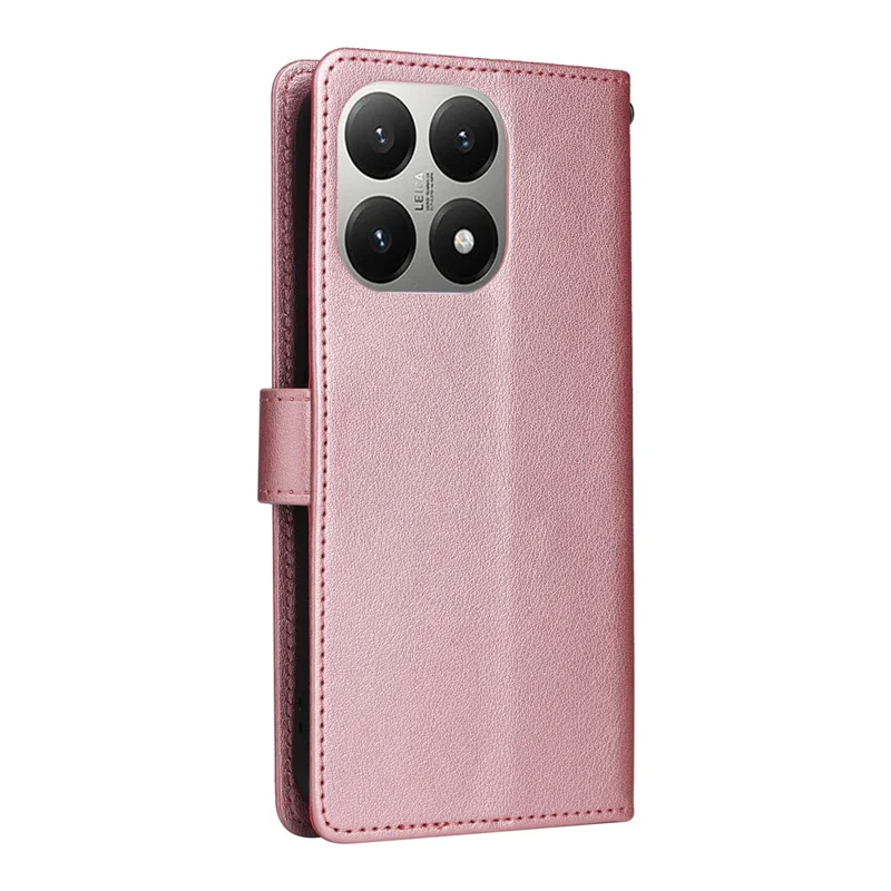 Futerał portfelowy ze stojakiem na telefon Xiaomi 15T z korektem PU i paskiem na nadgarstek - różowe złoto