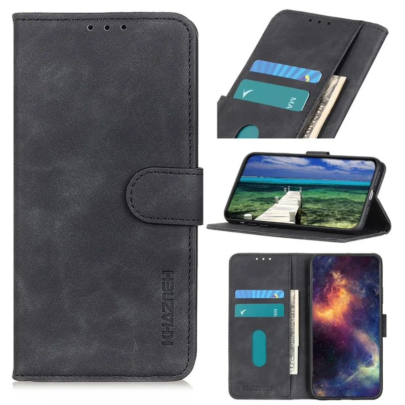 KHAZNEH Custodia per Xiaomi Redmi Note 15 Pro 4G (Global) in PU Leather con Texture Retrò - Nero