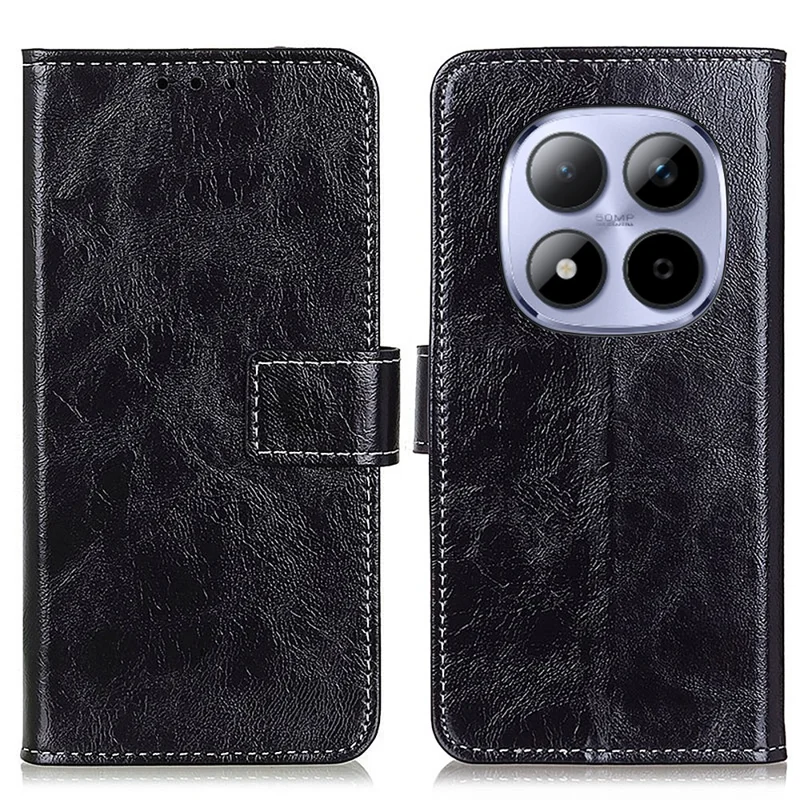 Cover per Xiaomi Redmi Note 15 Pro 4G (Global) Portafoglio in Pelle con Texture Cavallo Selvaggio - Nero