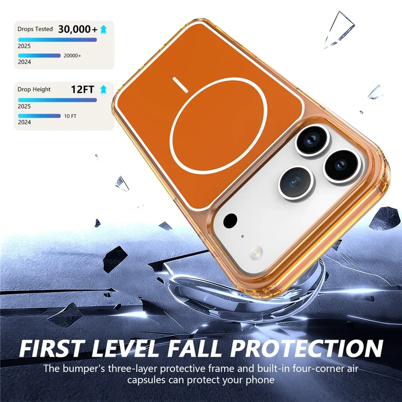 For iPhone 17 Pro Magnetic Case TPU + PC Shockproof Phone Cover - Transparent Orange