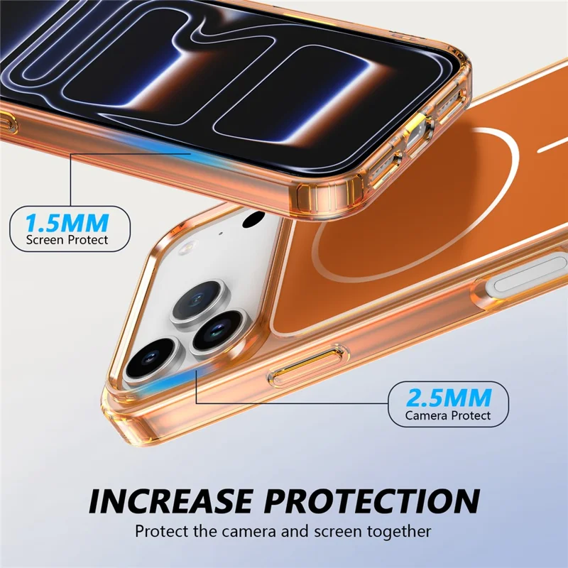 For iPhone 17 Pro Magnetic Case TPU + PC Shockproof Phone Cover - Transparent Orange