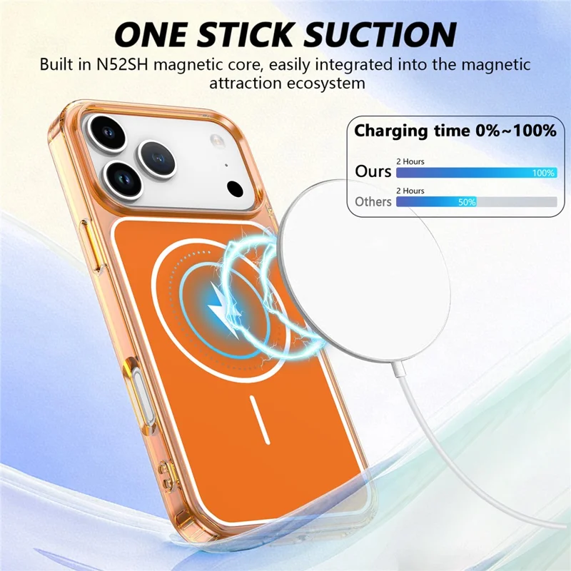 For iPhone 17 Pro Magnetic Case TPU + PC Shockproof Phone Cover - Transparent Orange