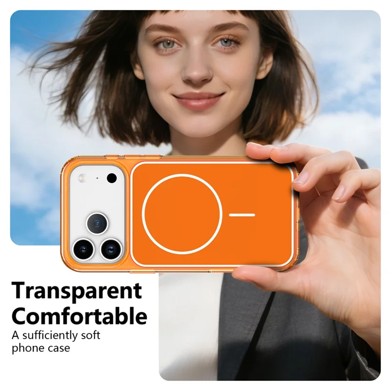 For iPhone 17 Pro Magnetic Case TPU + PC Shockproof Phone Cover - Transparent Orange