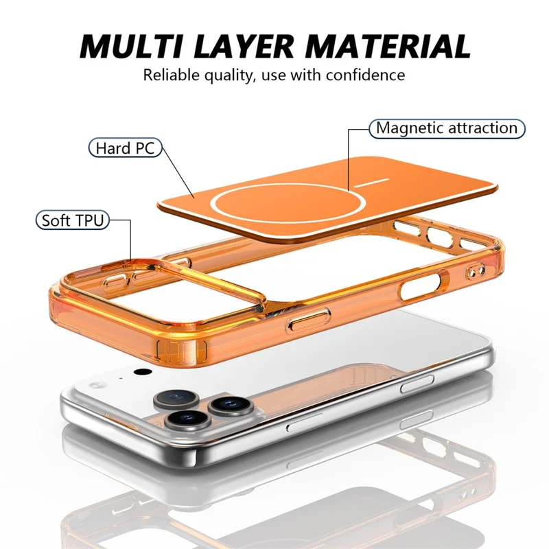 For iPhone 17 Pro Magnetic Case TPU + PC Shockproof Phone Cover - Transparent Orange