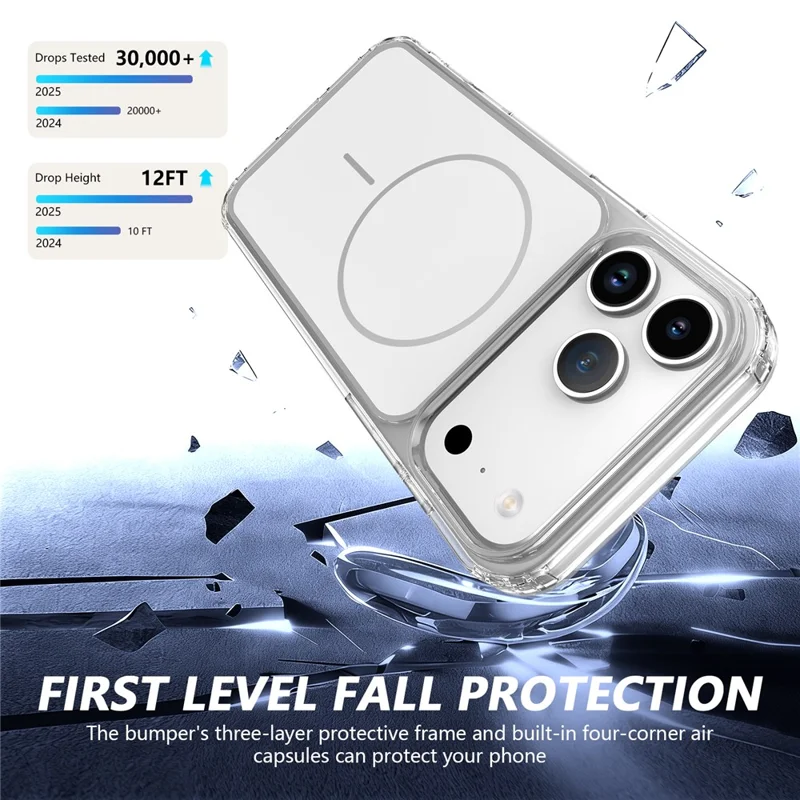 For iPhone 17 Pro Magnetic Case TPU + PC Shockproof Phone Cover - Transparent White