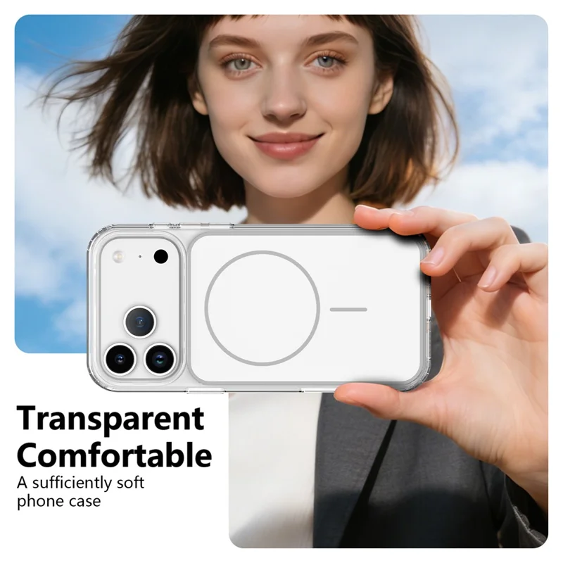 For iPhone 17 Pro Magnetic Case TPU + PC Shockproof Phone Cover - Transparent White