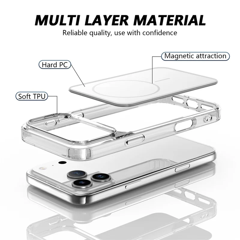 For iPhone 17 Pro Magnetic Case TPU + PC Shockproof Phone Cover - Transparent White
