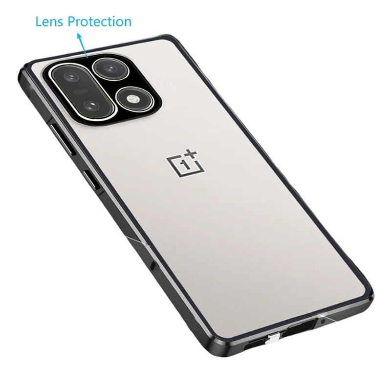 Cover per OnePlus 15 5G, custodia con vetro temperato bifacciale e telaio in metallo con protezione obiettivo - Nero