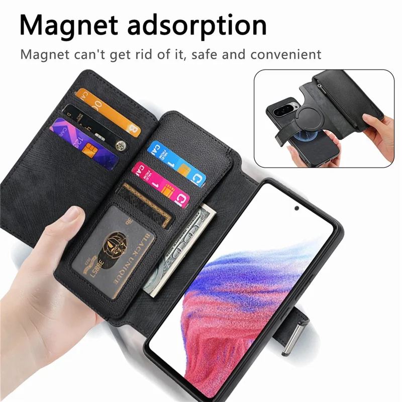 CASENEO MW-02 Für Google Pixel 9 Pro XL Tasche Abnehmbare Magnetische Ledertasche Mit Klappdeckel - Schwarz