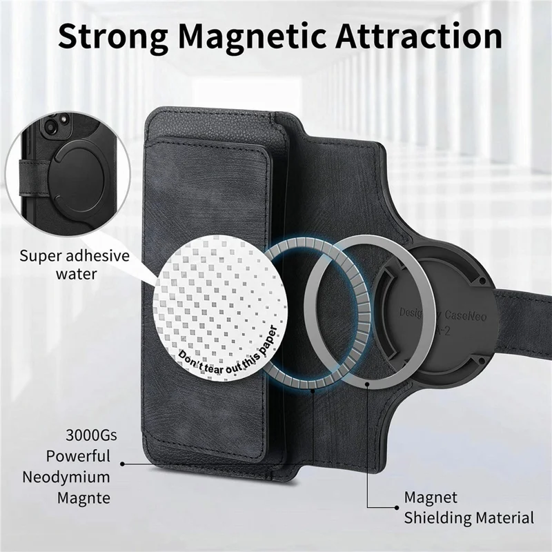 CASENEO MW-02 Telefonhülle für Google Pixel 9 Pro / Pixel 9 Abnehmbare magnetische Ledertasche – Schwarz