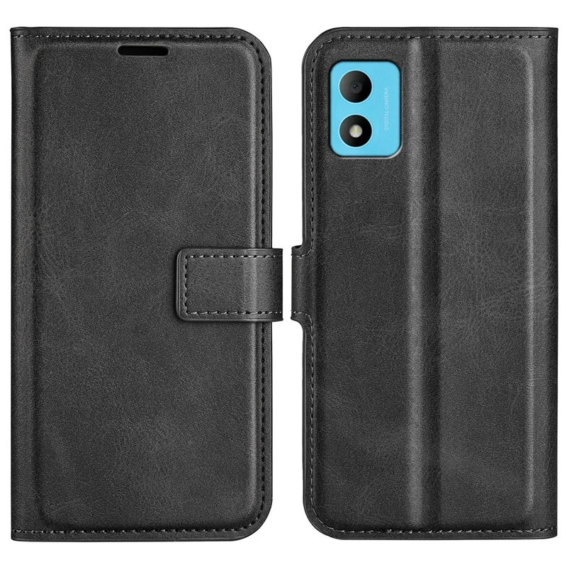 Kalbstextur Brieftasche Hülle Für TCL 305i, PU Leder Square Magnetic Clasp Faltbares Stand Telefonabdeckung - Schwarz