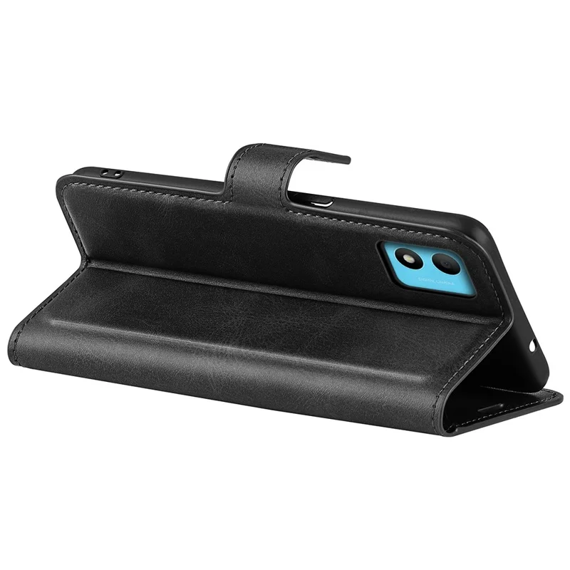 Kalbstextur Brieftasche Hülle Für TCL 305i, PU Leder Square Magnetic Clasp Faltbares Stand Telefonabdeckung - Schwarz