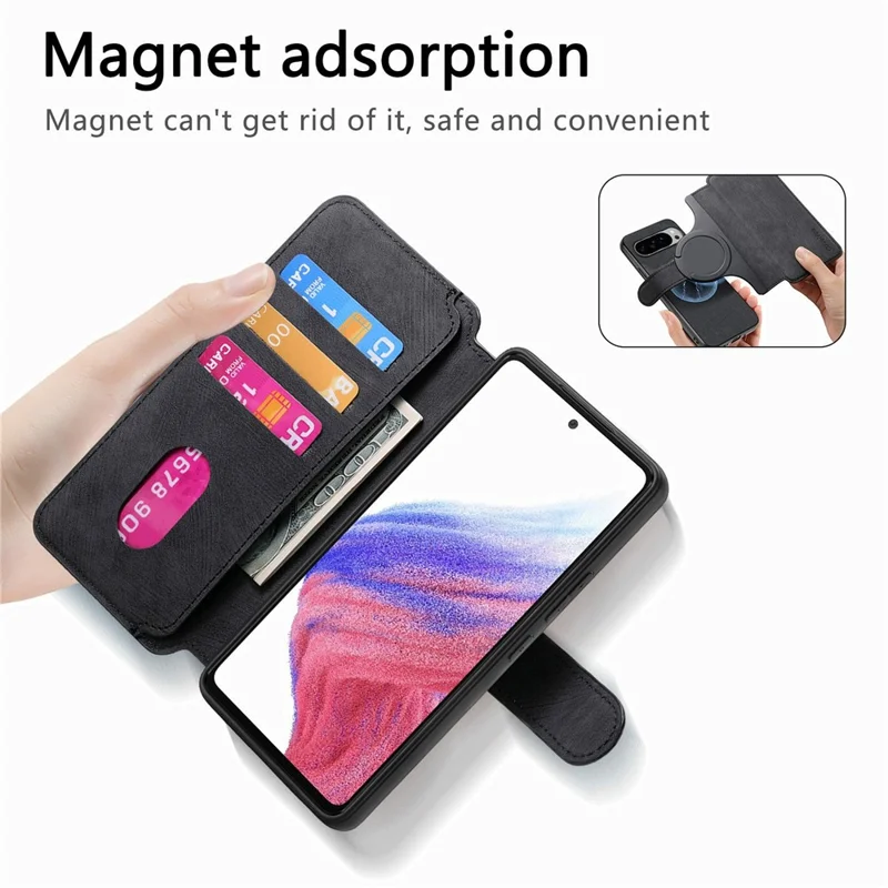 CASENEO MW-03 Für Google Pixel 9 Pro XL Magnetische Hülle Abnehmbare Ledertasche Mit Ständer - Schwarz