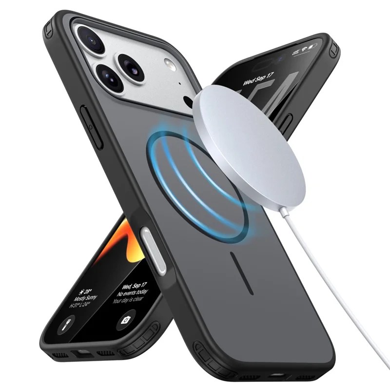 Achat en vrac pour coque magnétique iPhone 17 Pro compatible MagSafe, housse de téléphone en TPU + PC - Noir