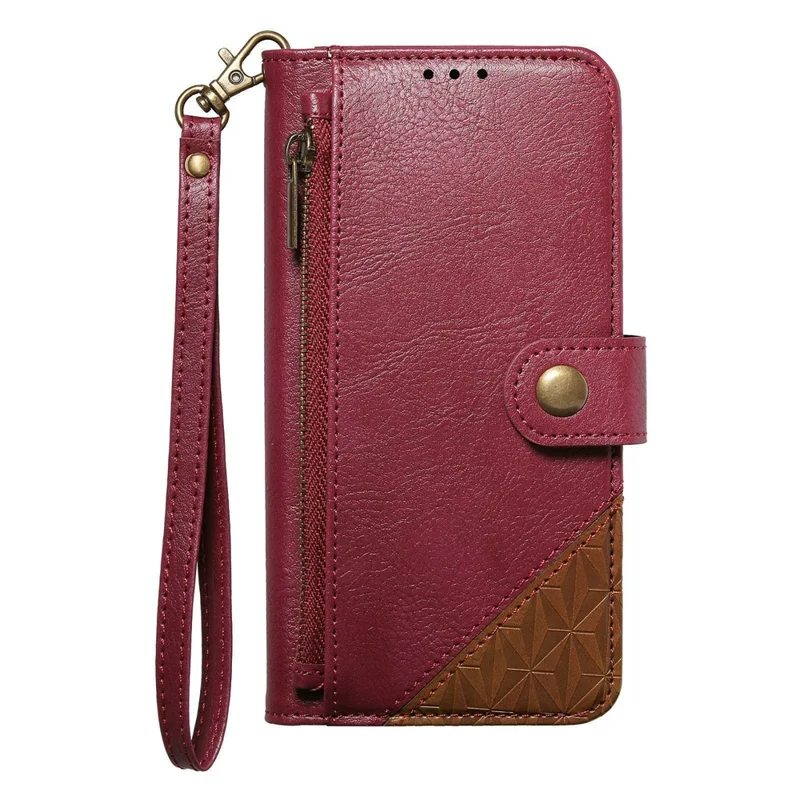 Étui pour Samsung Galaxy S26, Coque de Couleur Combinée en Cuir PU TPI avec Portefeuille, Antichoc, avec Sangle de Poignet - Rouge