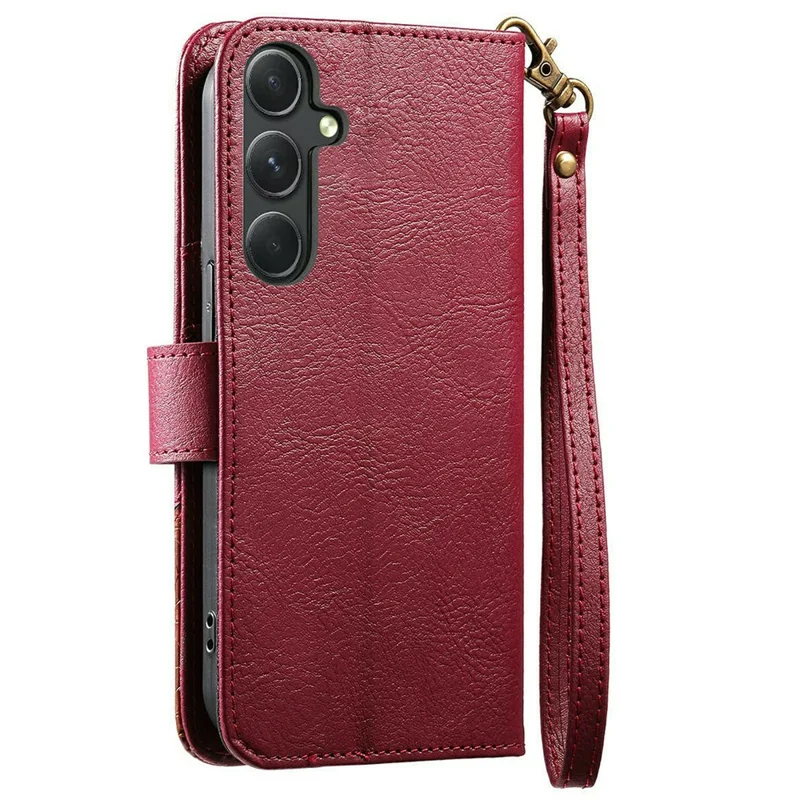 Étui pour Samsung Galaxy S26, Coque de Couleur Combinée en Cuir PU TPI avec Portefeuille, Antichoc, avec Sangle de Poignet - Rouge