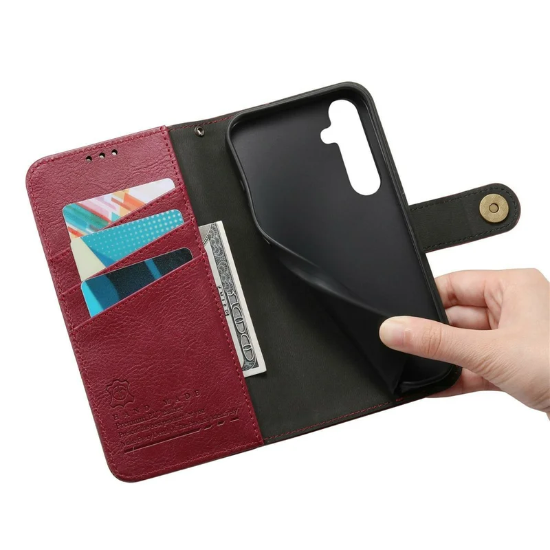 Étui pour Samsung Galaxy S26, Coque de Couleur Combinée en Cuir PU TPI avec Portefeuille, Antichoc, avec Sangle de Poignet - Rouge