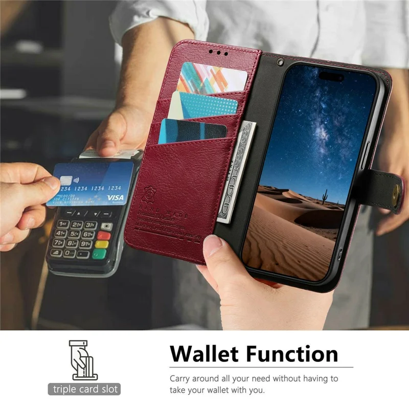 Étui pour Samsung Galaxy S26, Coque de Couleur Combinée en Cuir PU TPI avec Portefeuille, Antichoc, avec Sangle de Poignet - Rouge