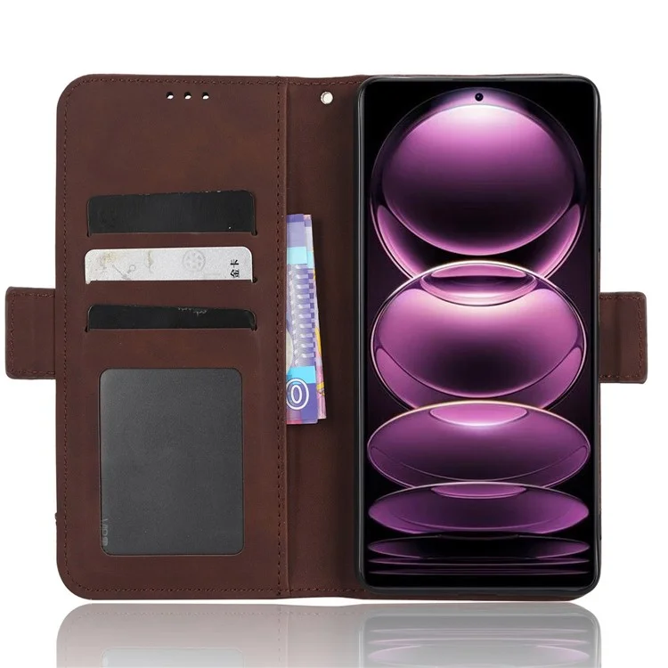 Для Xiaomi Redmi Note 12 Pro 5G / Note 12 Pro Speed 5G / Poco X5 Pro 5G Двойной Магнитный Зажим Чехол для Телефона Подставка для Просмотра Несколько Слотов для Карт Кожаный Бумажник - Коричневый