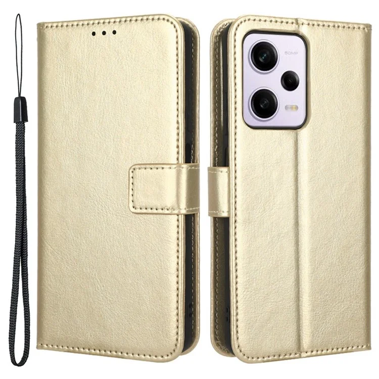 PU Leather Flip Wallet Case For Xiaomi Redmi Note 12 Pro 5G / Note 12 Pro Speed 5G / Poco X5 Pro 5G, Crazy Horse Texture Stand Anti-scratch Bookstyle Magnetic Mobile Phone Cover with Strap - Gold