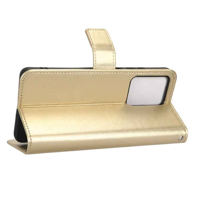 PU Leather Flip Wallet Case For Xiaomi Redmi Note 12 Pro 5G / Note 12 Pro Speed 5G / Poco X5 Pro 5G, Crazy Horse Texture Stand Anti-scratch Bookstyle Magnetic Mobile Phone Cover with Strap - Gold