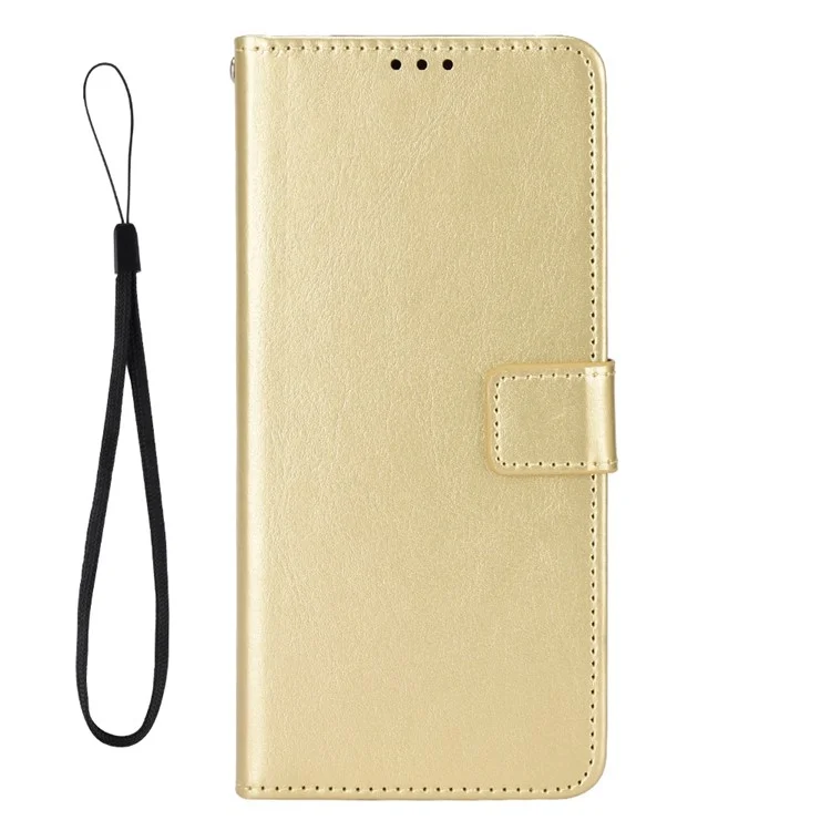 PU Leather Flip Wallet Case For Xiaomi Redmi Note 12 Pro 5G / Note 12 Pro Speed 5G / Poco X5 Pro 5G, Crazy Horse Texture Stand Anti-scratch Bookstyle Magnetic Mobile Phone Cover with Strap - Gold